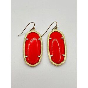Kendra Scott Elle Gold Drop Earrings With Bright Red Stones